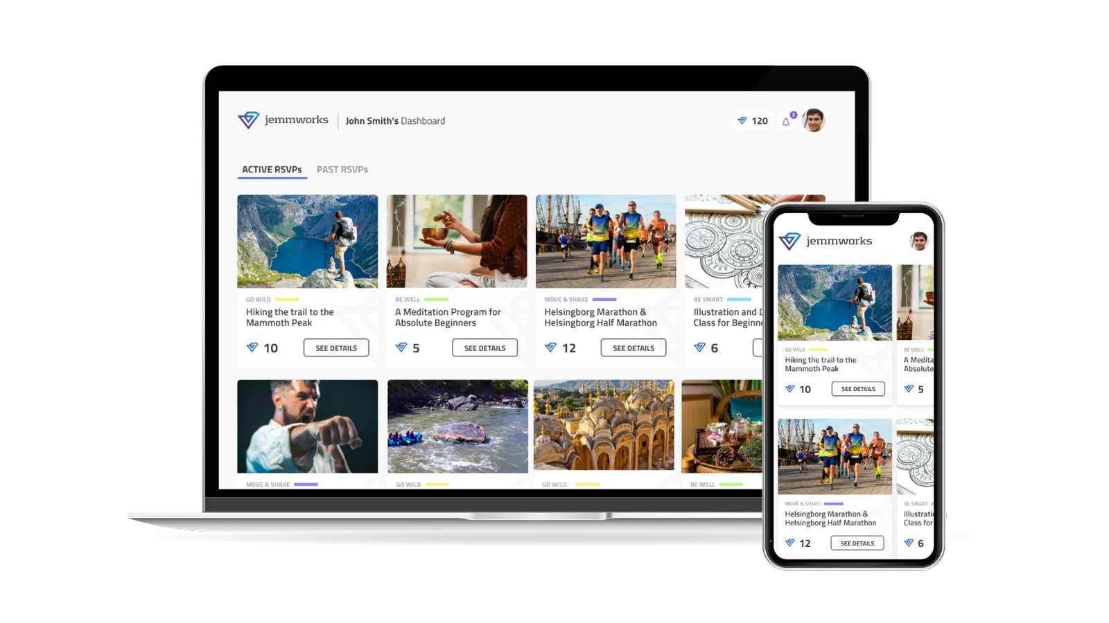 Платформата Jemmworks на лаптоп и телефон